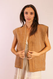 BEIGE KANTHA VEST GIDI - sustainably made MOMO NEW YORK sustainable clothing, slow fashion