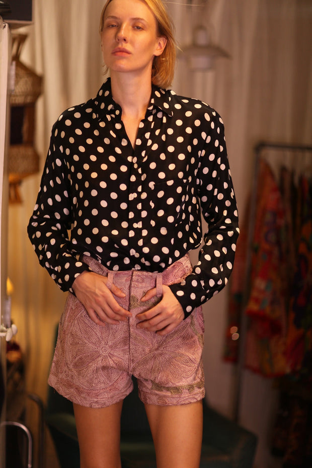 BILLIE BOYFRIEND SHIRT POLKA DOTS - sustainably made MOMO NEW YORK sustainable clothing, Bohemian Chic slow fashion