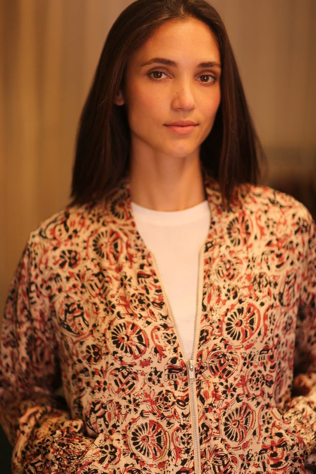 BOMBER JACKET SILK ANCHA FAROLA - sustainably made MOMO NEW YORK sustainable clothing, bomberjacket slow fashion