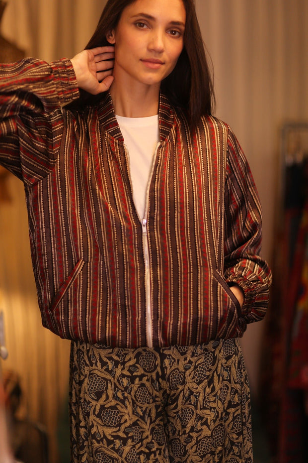 BOMBER JACKET SILK ANCHA QATARI - sustainably made MOMO NEW YORK sustainable clothing, bomberjacket slow fashion