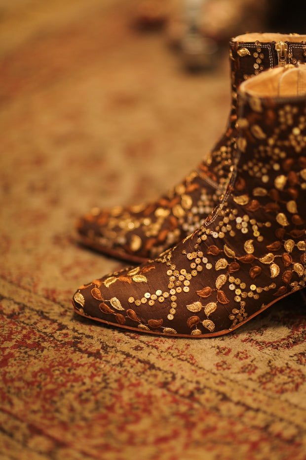 BROWN SEQUIN EMBROIDERED BOOTS - sustainably made MOMO NEW YORK sustainable clothing, boots slow fashion