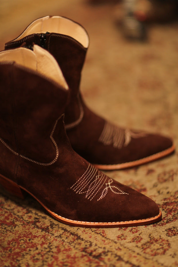 BROWN SUEDE SHORT BOOTS BRIALA - sustainably made MOMO NEW YORK sustainable clothing, boots slow fashion