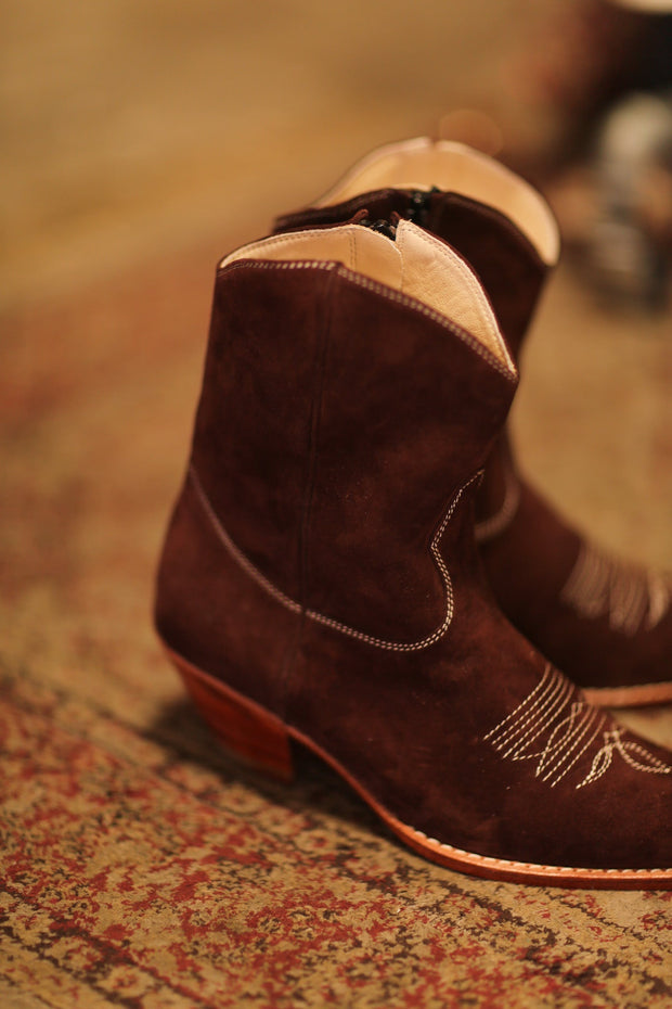 BROWN SUEDE SHORT BOOTS BRIALA - sustainably made MOMO NEW YORK sustainable clothing, boots slow fashion