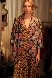 CARINE EMBROIDERED SILK KIMONO MULTI FLOWER - sustainably made MOMO NEW YORK sustainable clothing, embellished slow fashion