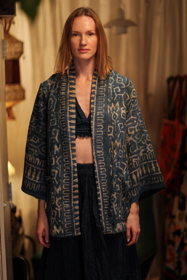 DAMON KANCHON PATTERNED SHORT KIMONO - sustainably made MOMO NEW YORK sustainable clothing, coatandjacket slow fashion