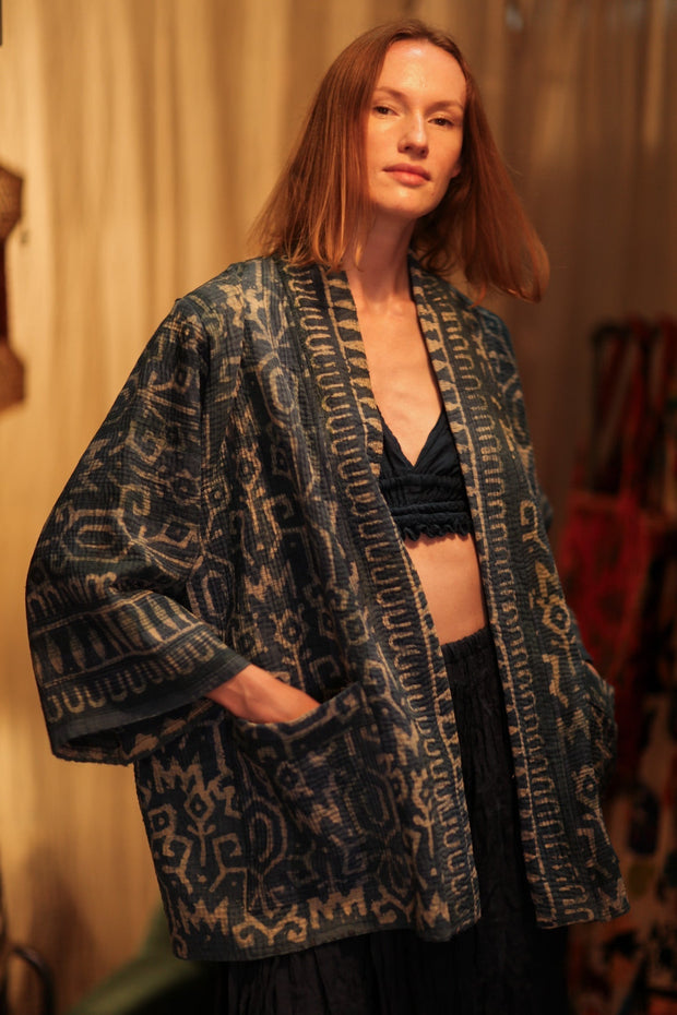 DAMON KANCHON PATTERNED SHORT KIMONO - sustainably made MOMO NEW YORK sustainable clothing, coatandjacket slow fashion