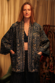 DAMON KANCHON PATTERNED SHORT KIMONO - sustainably made MOMO NEW YORK sustainable clothing, coatandjacket slow fashion
