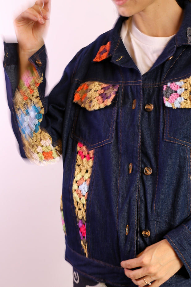 DENIM CROCHET DETAIL JACKET LORINS - sustainably made MOMO NEW YORK sustainable clothing, new slow fashion