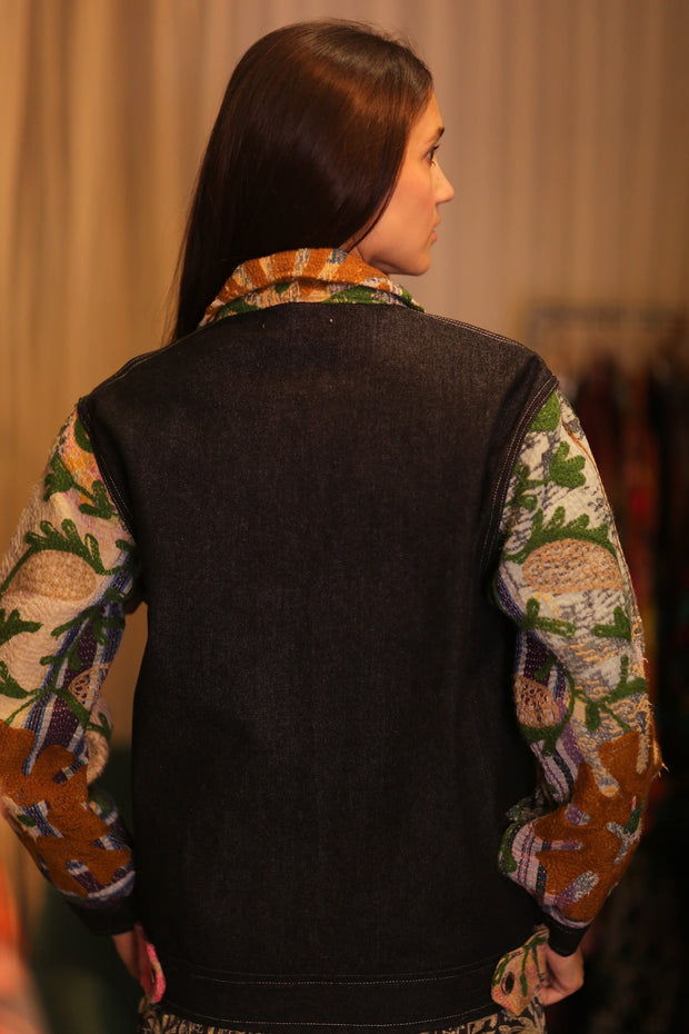 DENIM JACKET PATCHWORK FILAE - sustainably made MOMO NEW YORK sustainable clothing, coatandjacket slow fashion