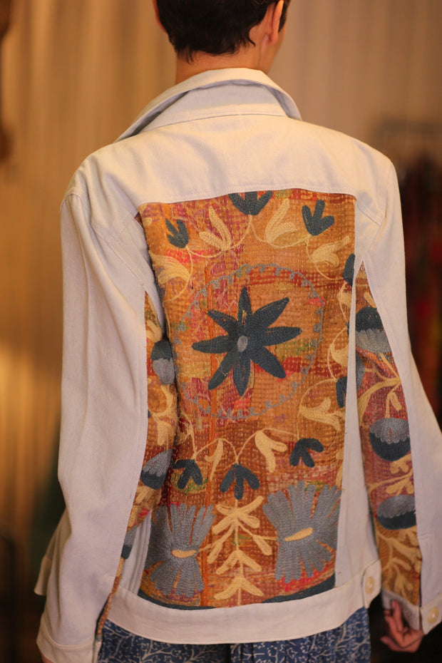 DENIM JACKET PATCHWORK MIRANA - sustainably made MOMO NEW YORK sustainable clothing, coatandjacket slow fashion