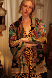 EMBROIDERED KANTHA KIMONO MONTY ISLAND FLOWERS - sustainably made MOMO NEW YORK sustainable clothing, embellished slow fashion