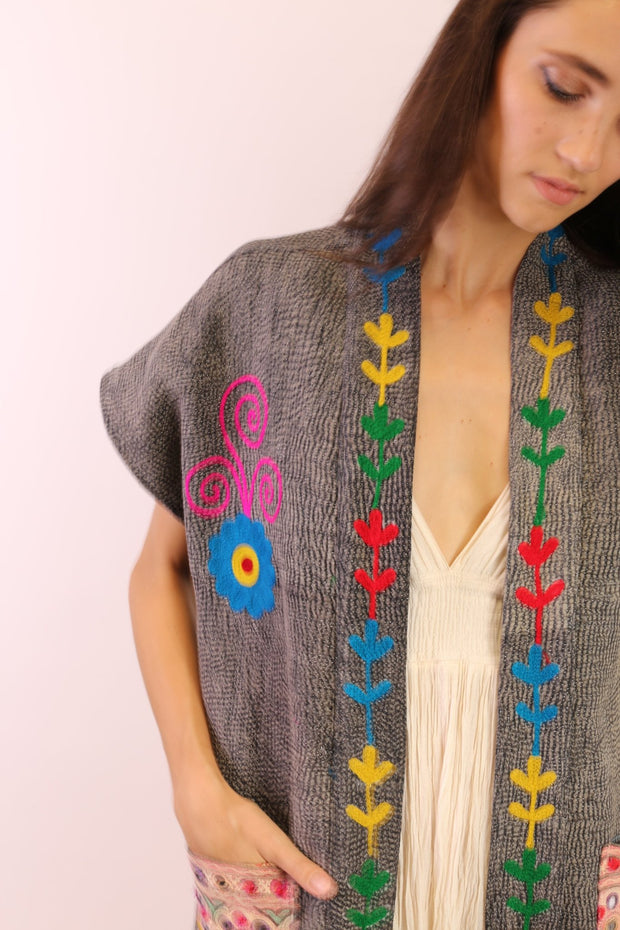 EMBROIDERED KIMONO HARIA - sustainably made MOMO NEW YORK sustainable clothing, slow fashion