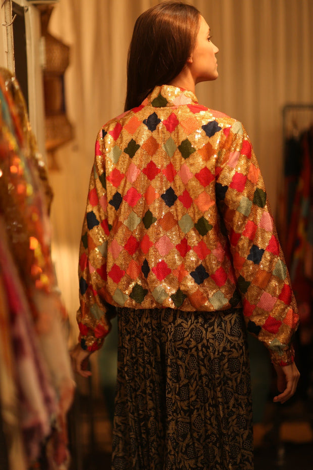 EMBROIDERED SILK BOMBER JACKET ANCHA GINNY - sustainably made MOMO NEW YORK sustainable clothing, bomberjacket slow fashion