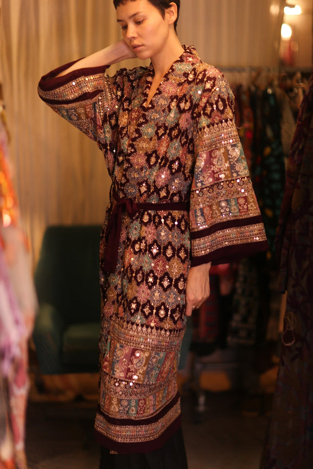 EMBROIDERED SILK RED KIMONO JORI - sustainably made MOMO NEW YORK sustainable clothing, kimono slow fashion