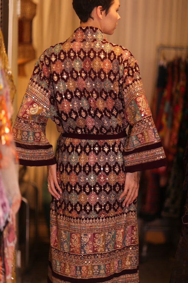 EMBROIDERED SILK RED KIMONO JORI - sustainably made MOMO NEW YORK sustainable clothing, kimono slow fashion