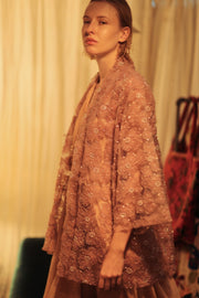 FLO SEQUINED EMBROIDERED SHORT KIMONO VERY PINK - sustainably made MOMO NEW YORK sustainable clothing, embellished slow fashion
