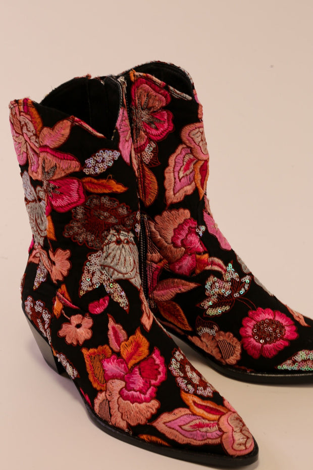 FLOWER SEQUIN EMBROIDERED BOOTS LISA - sustainably made MOMO NEW YORK sustainable clothing, slow fashion