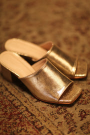 GLITTER GOLD HEELED MULES - sustainably made MOMO NEW YORK sustainable clothing, new slow fashion