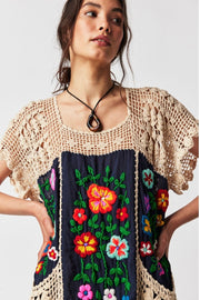 ISABELLA EMBROIDERED CROCHET KAFTAN - sustainably made MOMO NEW YORK sustainable clothing, crochet slow fashion