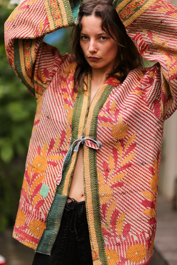 KANTHA KIMONO JACKET SHIRI - sustainably made MOMO NEW YORK sustainable clothing, kantha slow fashion