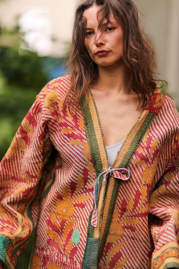 KANTHA KIMONO JACKET SHIRI - sustainably made MOMO NEW YORK sustainable clothing, kantha slow fashion