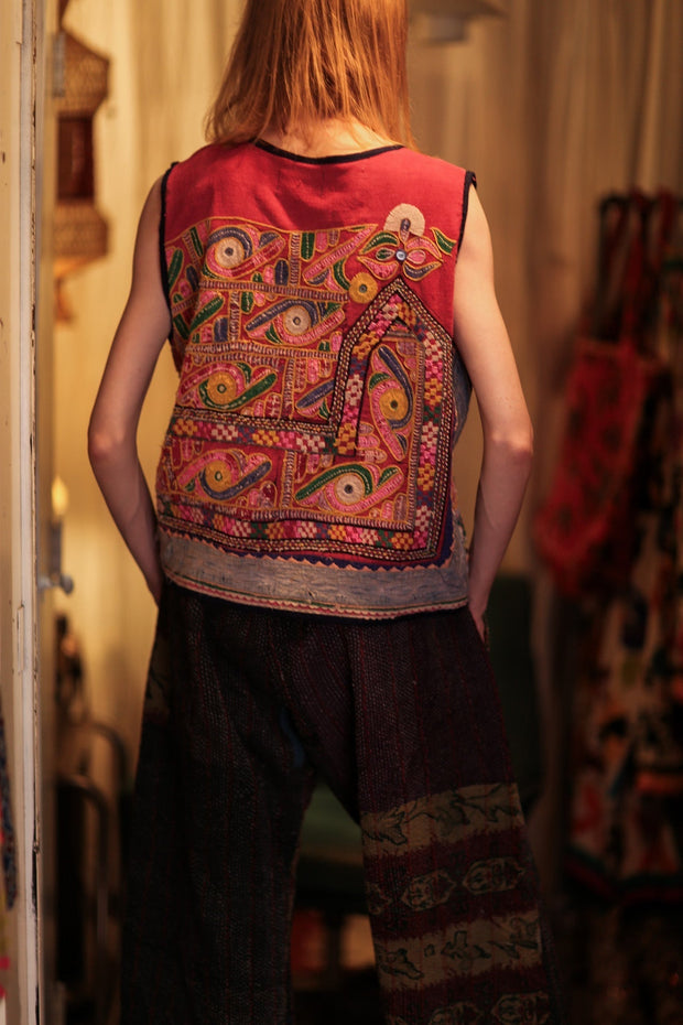 LENA KANTHA TROUSERS DARK BLUE - sustainably made MOMO NEW YORK sustainable clothing, embroidered slow fashion