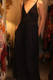 LILY SILK DRESS SOLID BLACK - sustainably made MOMO NEW YORK sustainable clothing, Boho Chic Dress slow fashion