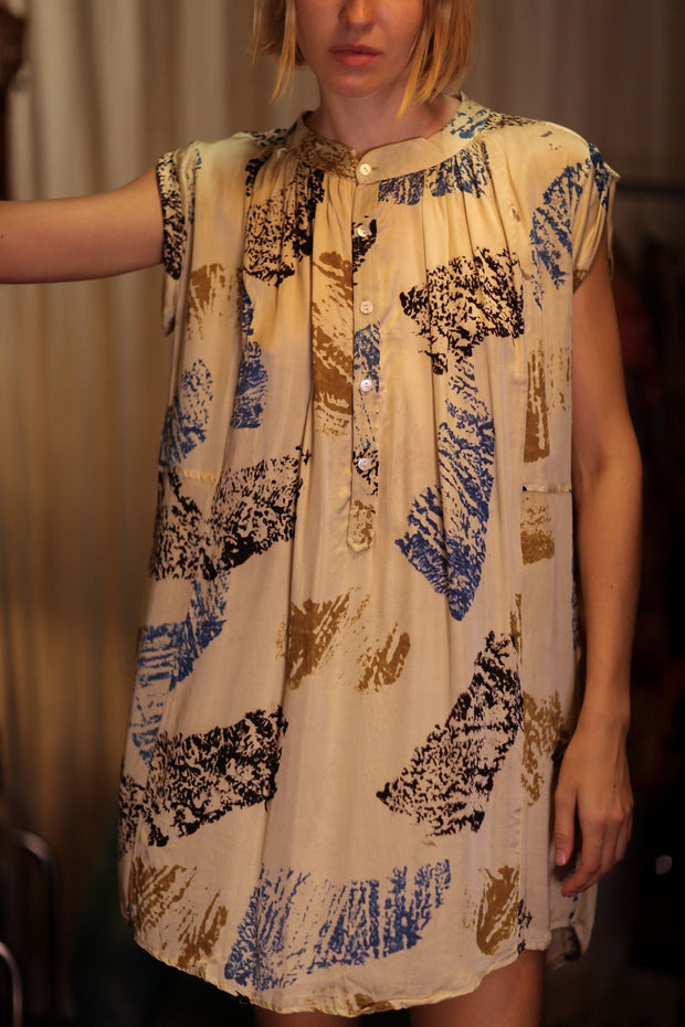 MARY SILK DRESS WHITE ARTIST - sustainably made MOMO NEW YORK sustainable clothing, Boho Chic Dress slow fashion