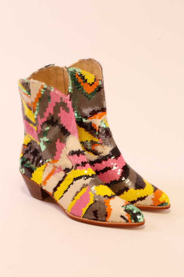 MULTI MIX SEQUIN EMBROIDERED BOOTS CHACHA - sustainably made MOMO NEW YORK sustainable clothing, slow fashion