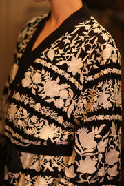 OLA EMBROIDERED SILK LONG KIMONO - sustainably made MOMO NEW YORK sustainable clothing, Embroidered Kimono slow fashion