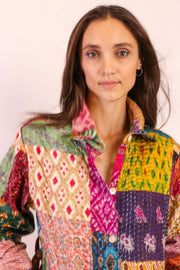 PATCHWORK SILK COAT HILA - sustainably made MOMO NEW YORK sustainable clothing, kantha slow fashion