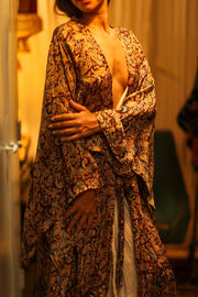PINA SILK KIMONO CARNIVORE BURGUNDY - BANGKOK TAILOR CLOTHING STORE - HANDMADE CLOTHING