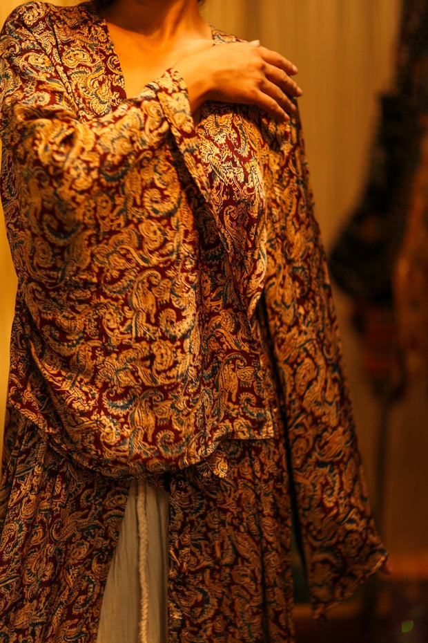 PINA SILK KIMONO CARNIVORE BURGUNDY - BANGKOK TAILOR CLOTHING STORE - HANDMADE CLOTHING