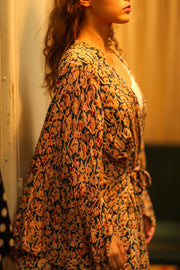 PINA SILK KIMONO LEAFY BLUE - BANGKOK TAILOR CLOTHING STORE - HANDMADE CLOTHING