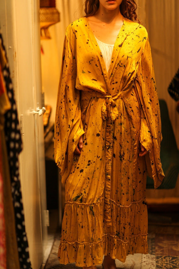 PINA SILK KIMONO YELLOW POLLOCK - BANGKOK TAILOR CLOTHING STORE - HANDMADE CLOTHING