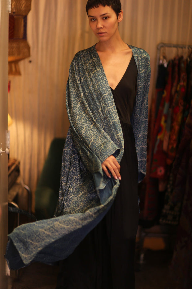 PINA SILK WING KIMONO OCEAN - sustainably made MOMO NEW YORK sustainable clothing, handmade slow fashion