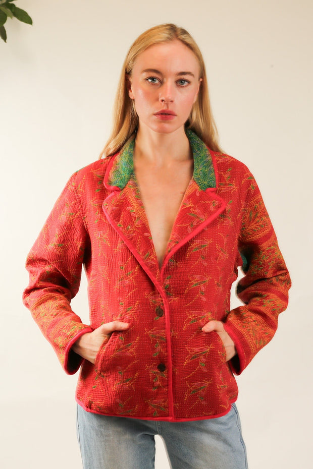 RED KANTHA JACKET ORISA - sustainably made MOMO NEW YORK sustainable clothing, new slow fashion