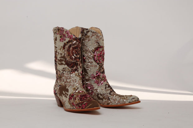 ROSIE SEQUINS EMBROIDERED COWBOY BOOTS - sustainably made MOMO NEW YORK sustainable clothing, ankle boots slow fashion