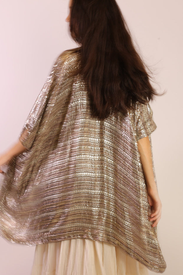 SEQUIN EMBROIDERED SHORT KIMONO MIDI - sustainably made MOMO NEW YORK sustainable clothing, new slow fashion