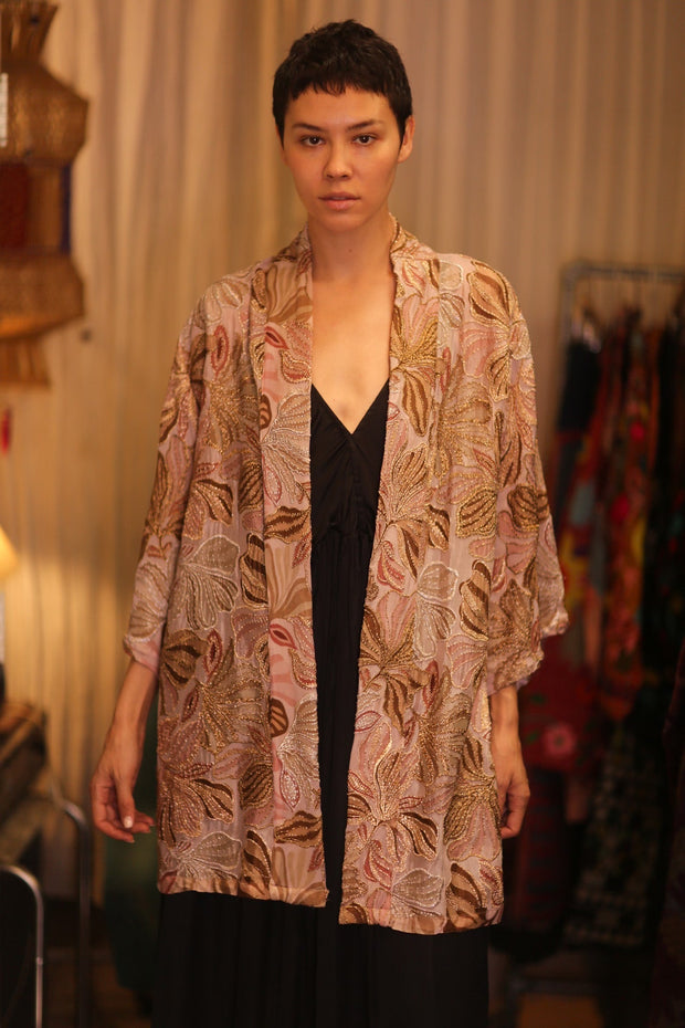 SHORT SILK EMBROIDERED KIMONO LINDA - sustainably made MOMO NEW YORK sustainable clothing, kimono slow fashion