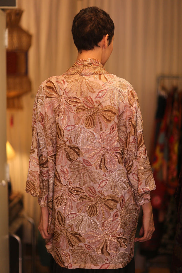 SHORT SILK EMBROIDERED KIMONO LINDA - sustainably made MOMO NEW YORK sustainable clothing, kimono slow fashion