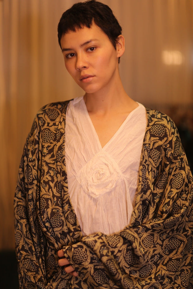 SIL WING KIMONO PINA CUSTARD APPLE YELLOW - sustainably made MOMO NEW YORK sustainable clothing, handmade slow fashion