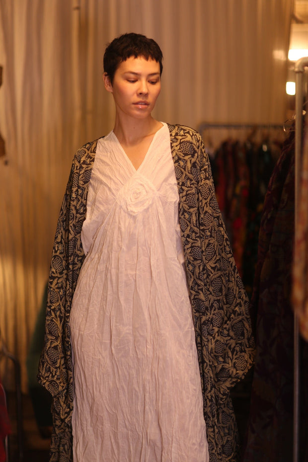 SIL WING KIMONO PINA CUSTARD APPLE YELLOW - sustainably made MOMO NEW YORK sustainable clothing, handmade slow fashion