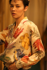 SILK BLOCK PRINT BOMBER JACKET ANCHA PRESSED FLOWERS - sustainably made MOMO NEW YORK sustainable clothing, bomber slow fashion
