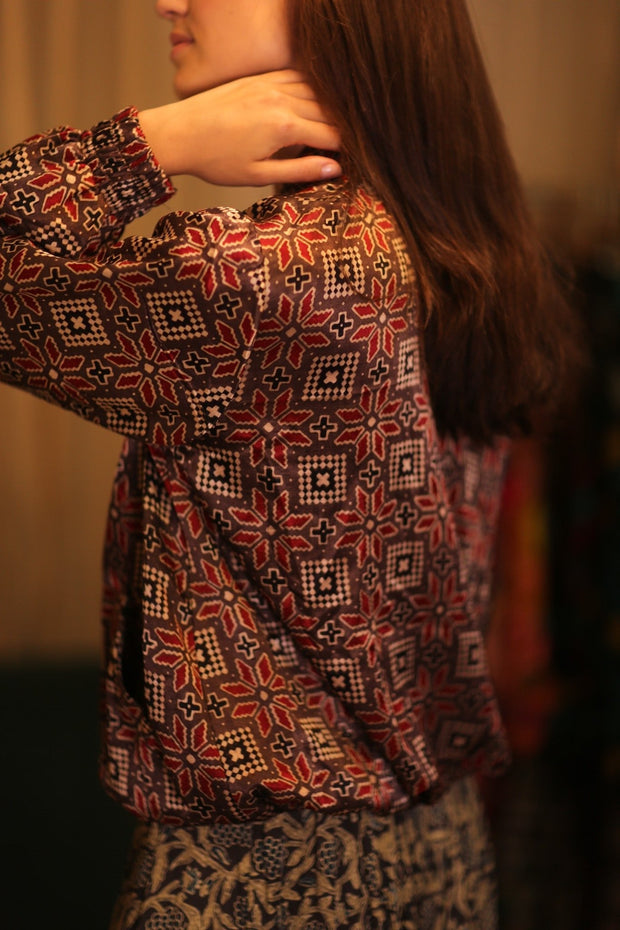 SILK BOMBER JACKET ANCHA RUBY - sustainably made MOMO NEW YORK sustainable clothing, slow fashion