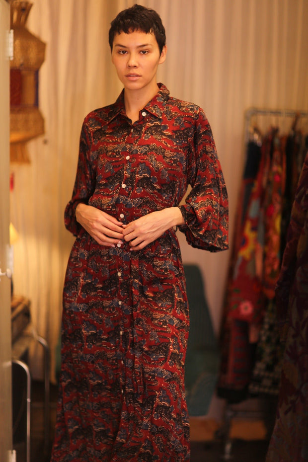 SILK BUTTON DOWN DRESS RUTH JADE - sustainably made MOMO NEW YORK sustainable clothing, Boho Chic Dress slow fashion