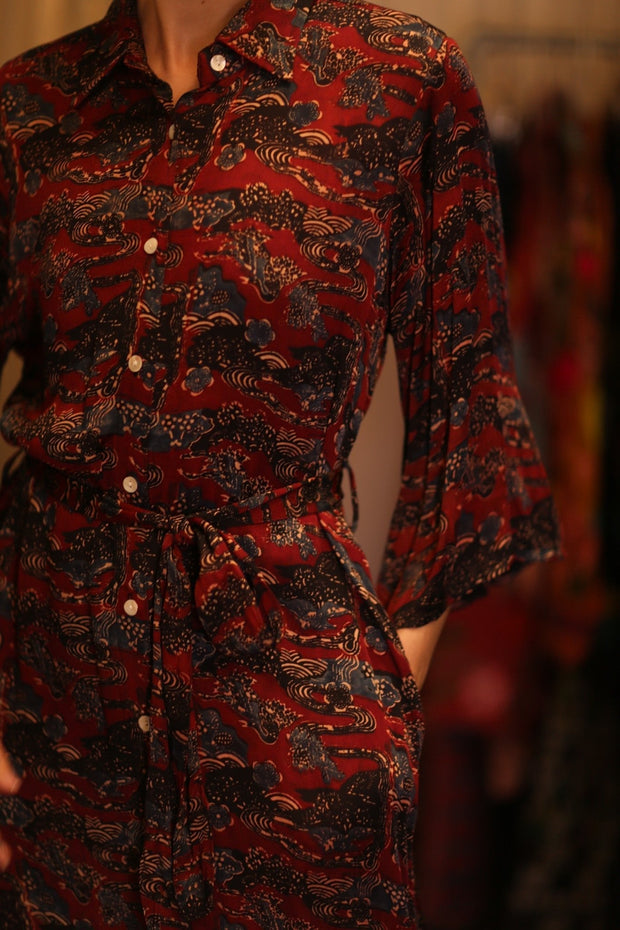 SILK BUTTON DOWN DRESS RUTH JADE - sustainably made MOMO NEW YORK sustainable clothing, Boho Chic Dress slow fashion