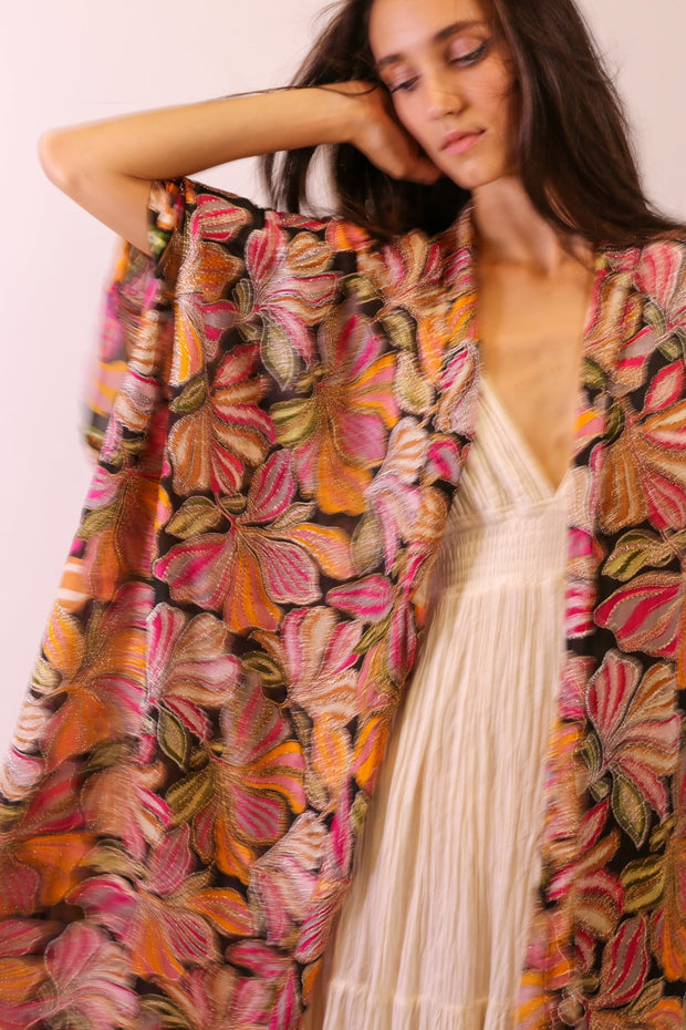 SILK EMBROIDERED KIMONO MAE - sustainably made MOMO NEW YORK sustainable clothing, slow fashion