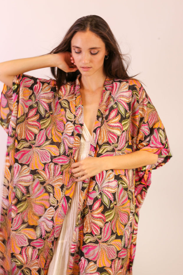 SILK EMBROIDERED KIMONO MAE - sustainably made MOMO NEW YORK sustainable clothing, slow fashion