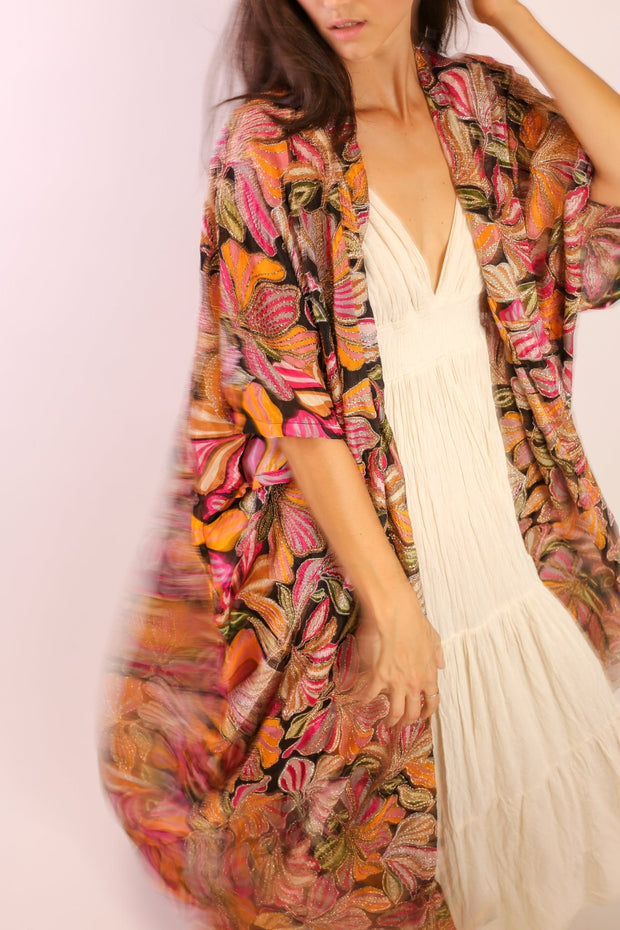 SILK EMBROIDERED KIMONO MAE - sustainably made MOMO NEW YORK sustainable clothing, slow fashion